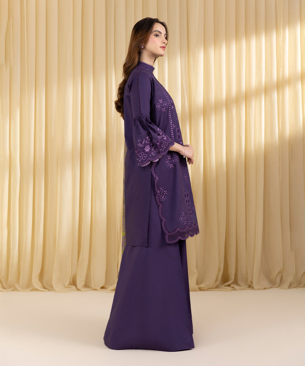 Unstitched Women's Purple Textured Lawn 3 Piece Suit