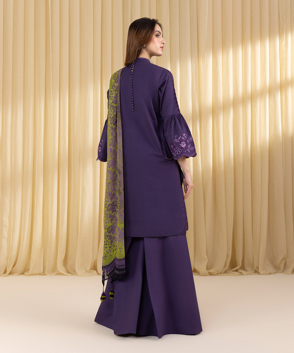 Unstitched Women's Purple Textured Lawn 3 Piece Suit