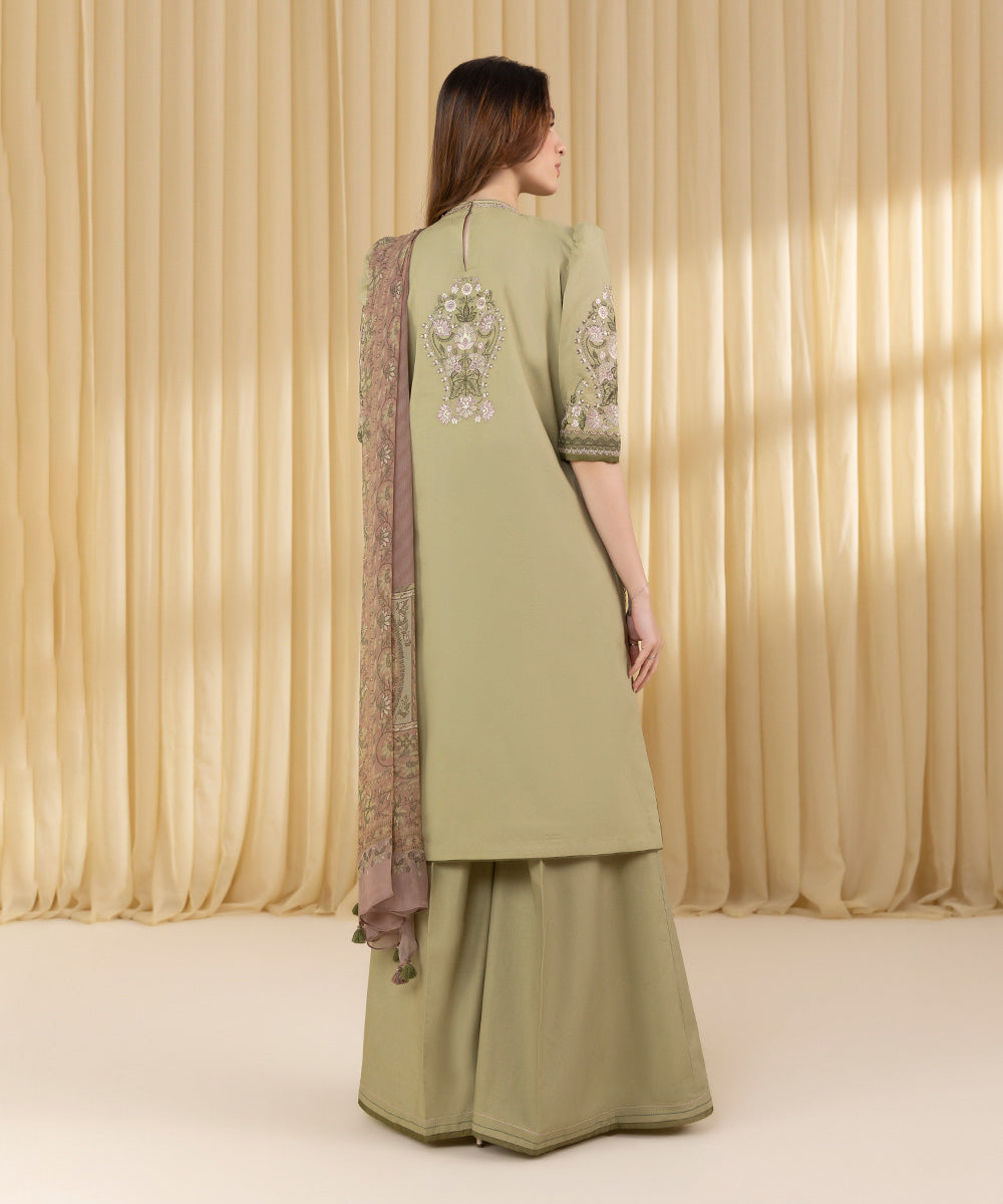 Unstitched Women's Green Textured Lawn 3 Piece Suit