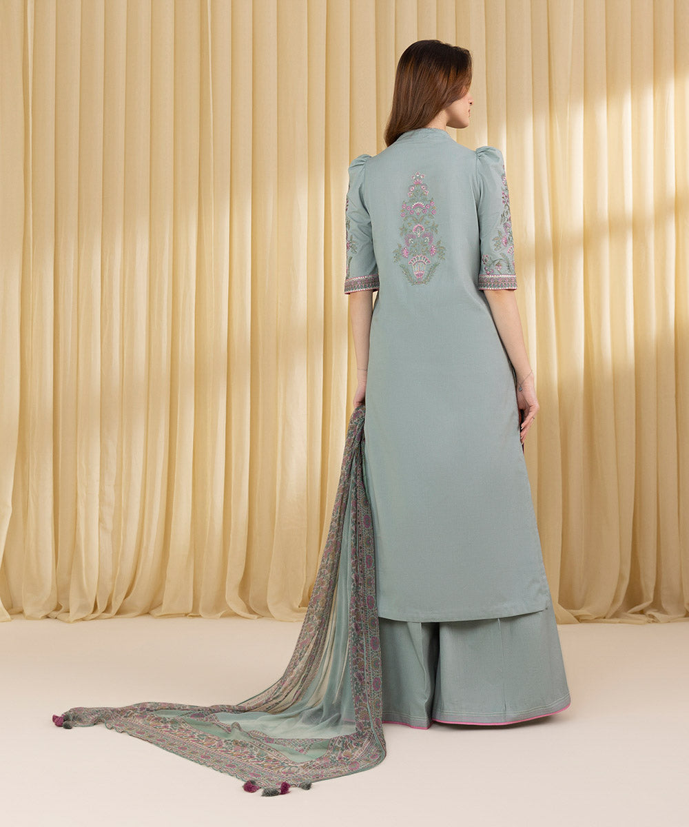 Women's Unstitched Textured Lawn Embroidered Grey 3 Piece Suit
