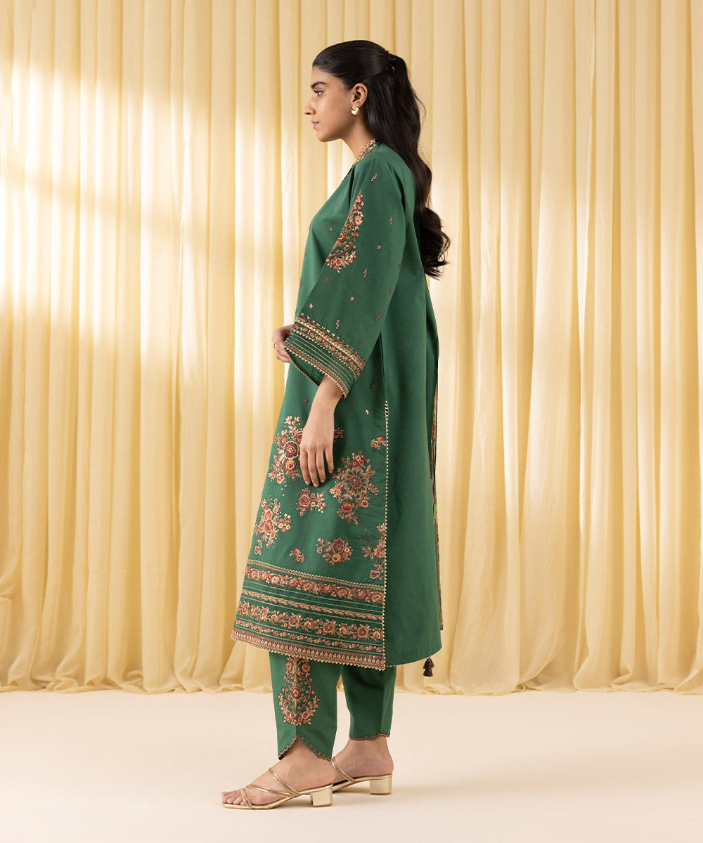 Unstitched Women's Green Textured Lawn 3 Piece Suit
