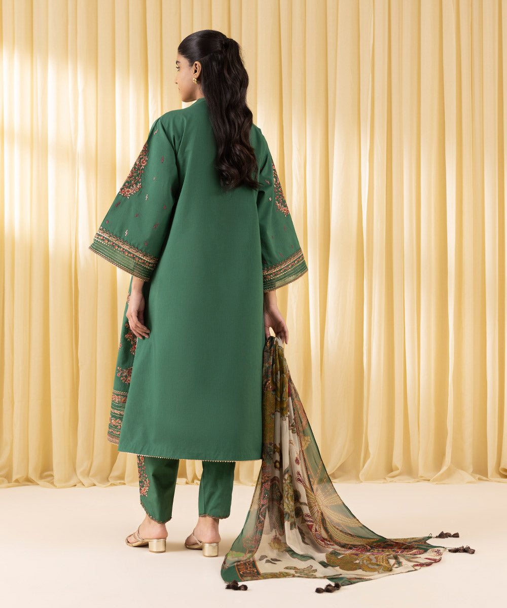 Unstitched Women's Green Textured Lawn 3 Piece Suit