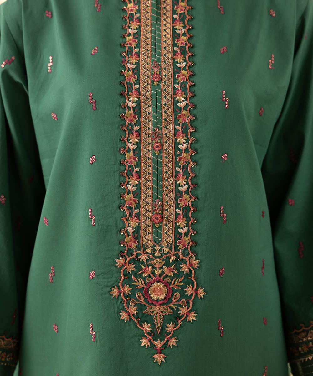 Unstitched Women's Green Textured Lawn 3 Piece Suit