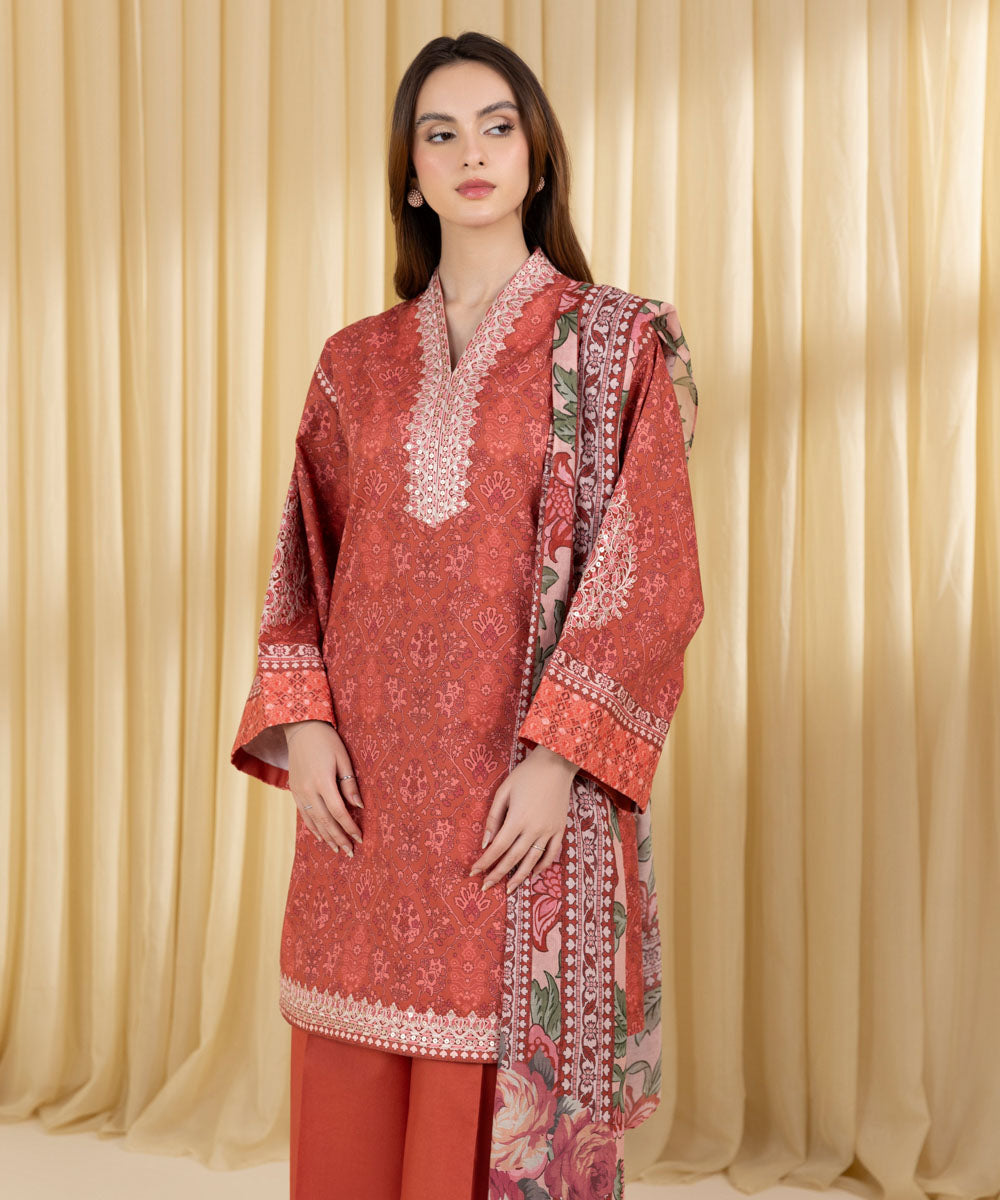 Unstitched Women's Red Lawn 3 Piece Suit