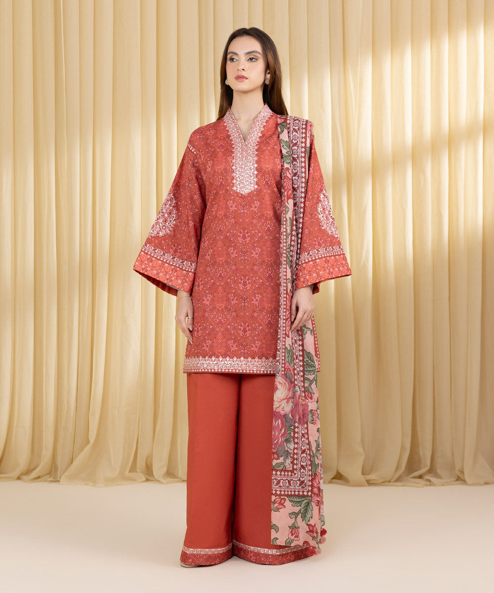 Unstitched Women's Red Lawn 3 Piece Suit