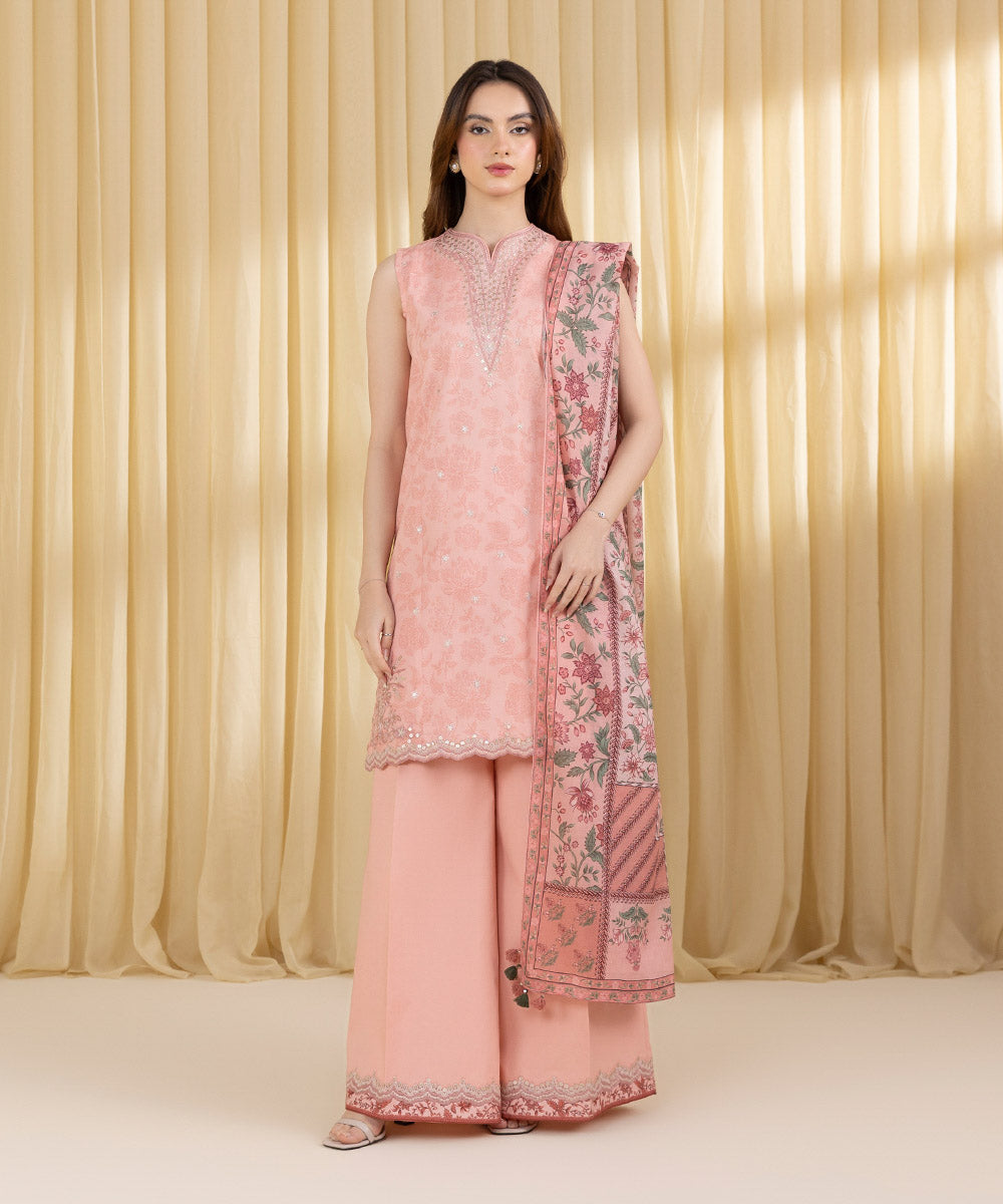 Unstitched Women's Pink Lawn 3 Piece Suit