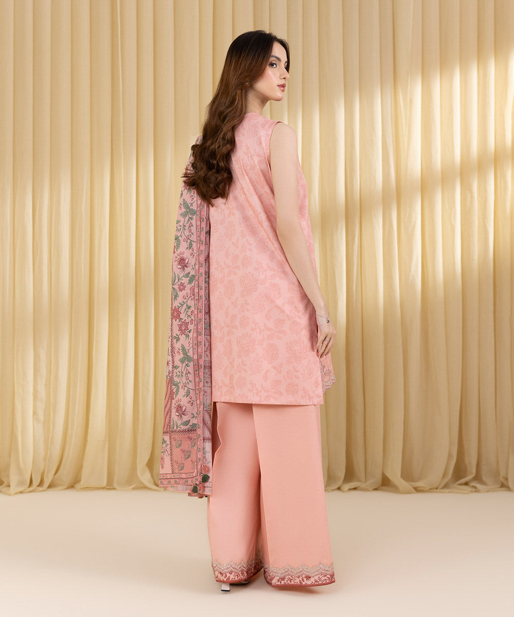 Unstitched Women's Pink Lawn 3 Piece Suit
