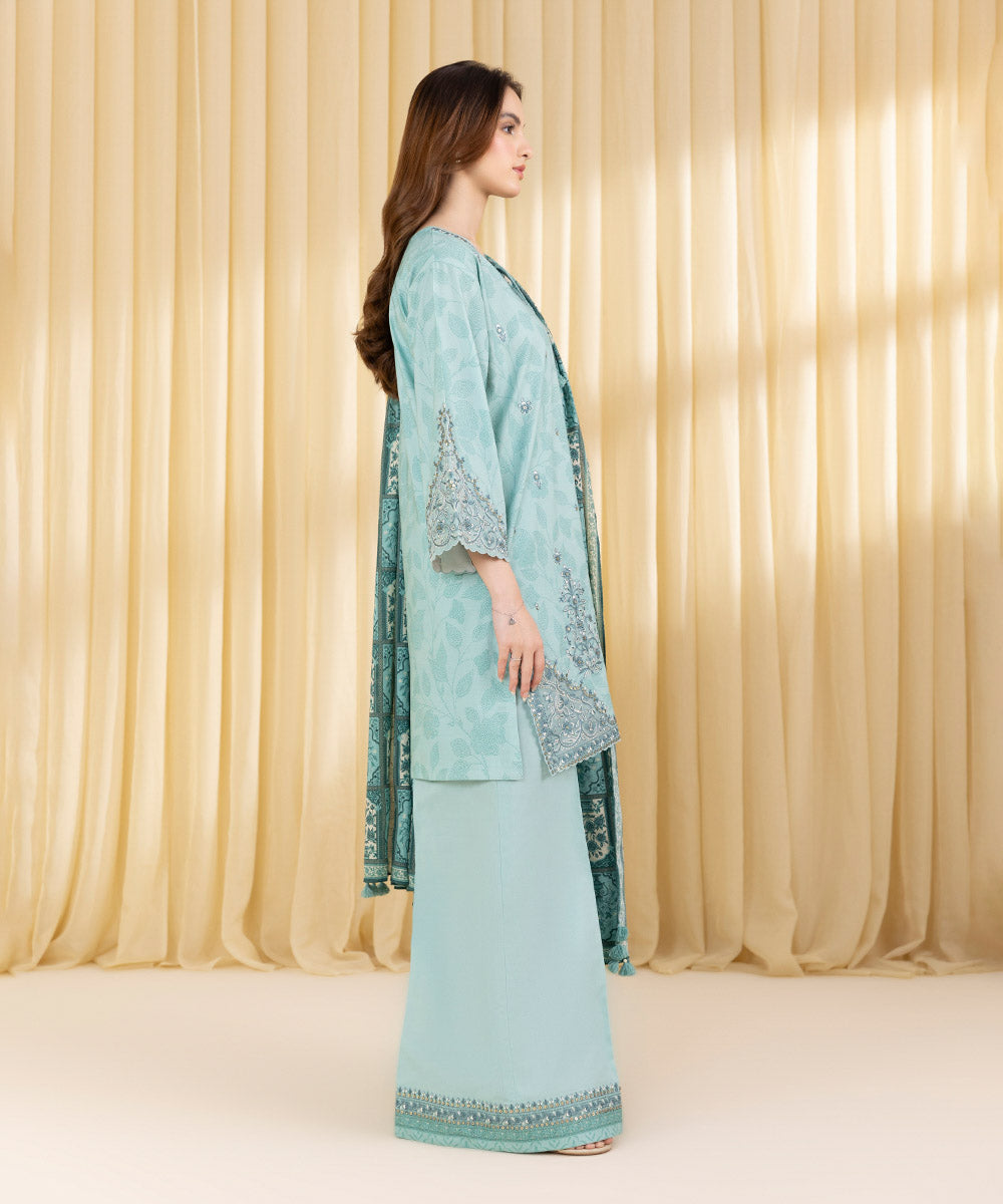 Unstitched Women's Green Lawn 3 Piece Suit