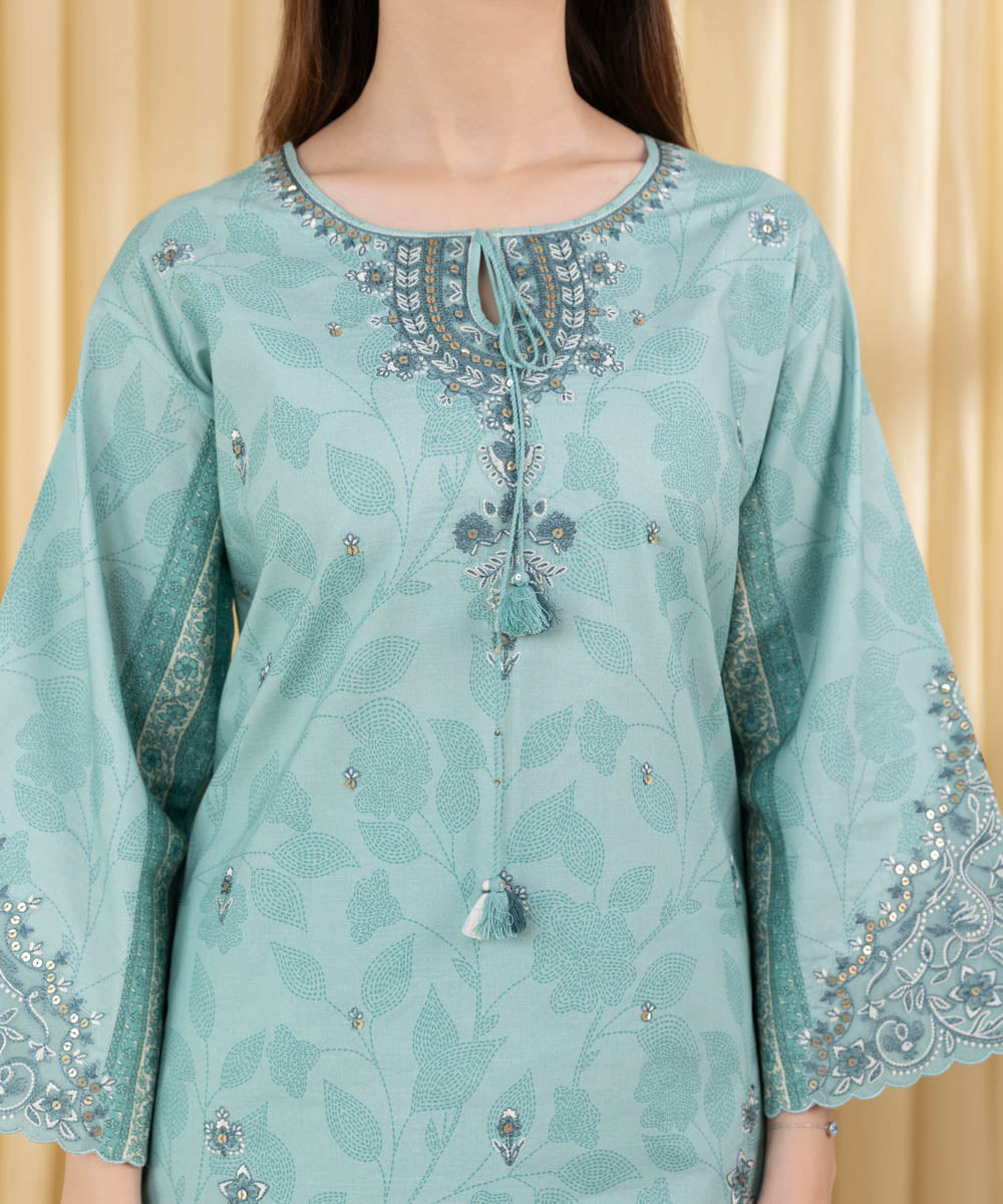 Unstitched Women's Green Lawn 3 Piece Suit