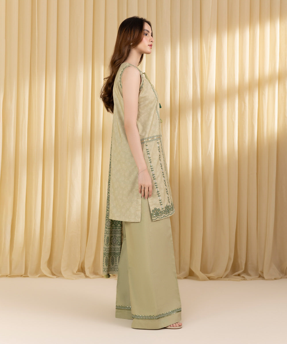 Unstitched Women's Green Lawn 3 Piece Suit