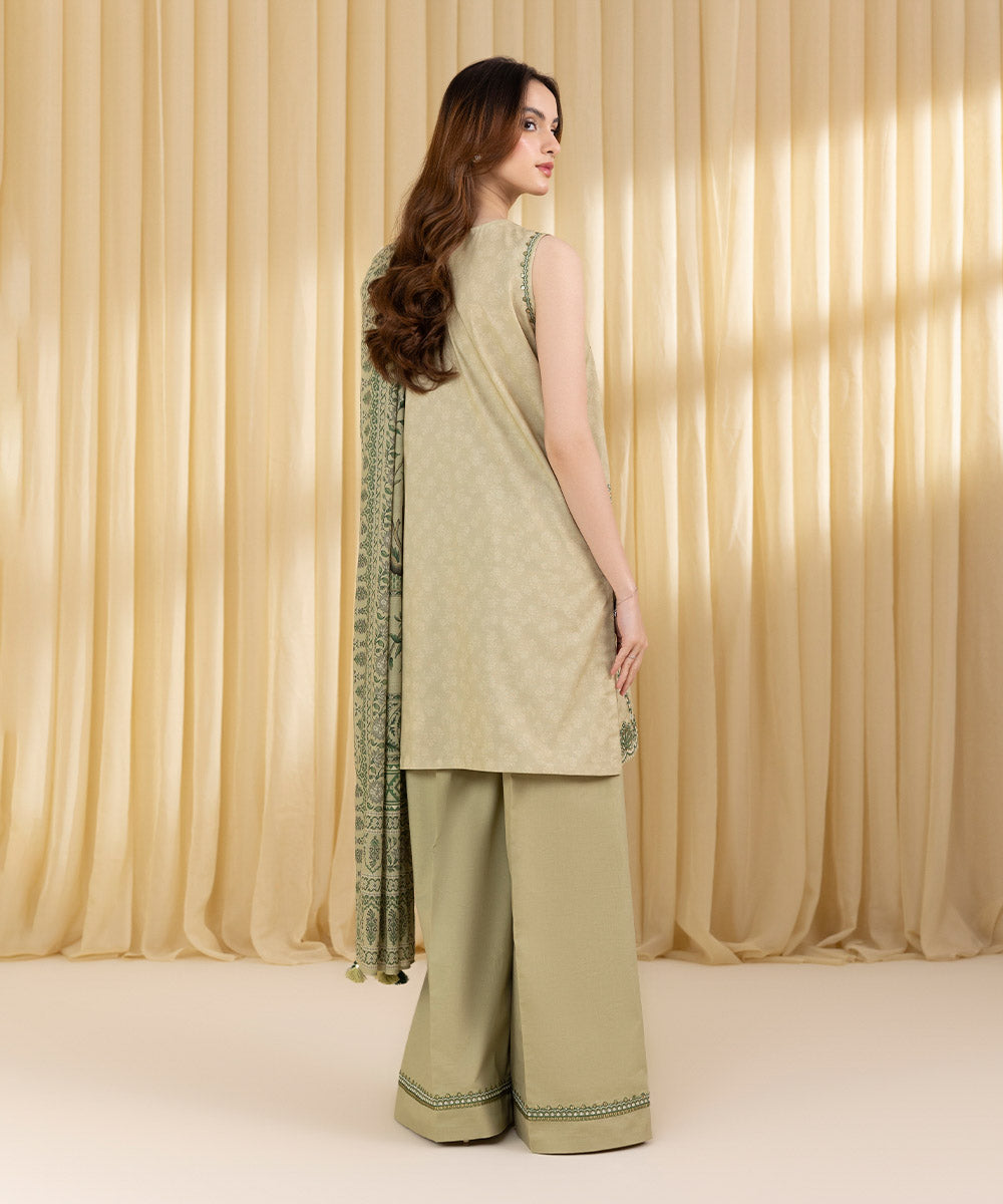 Unstitched Women's Green Lawn 3 Piece Suit