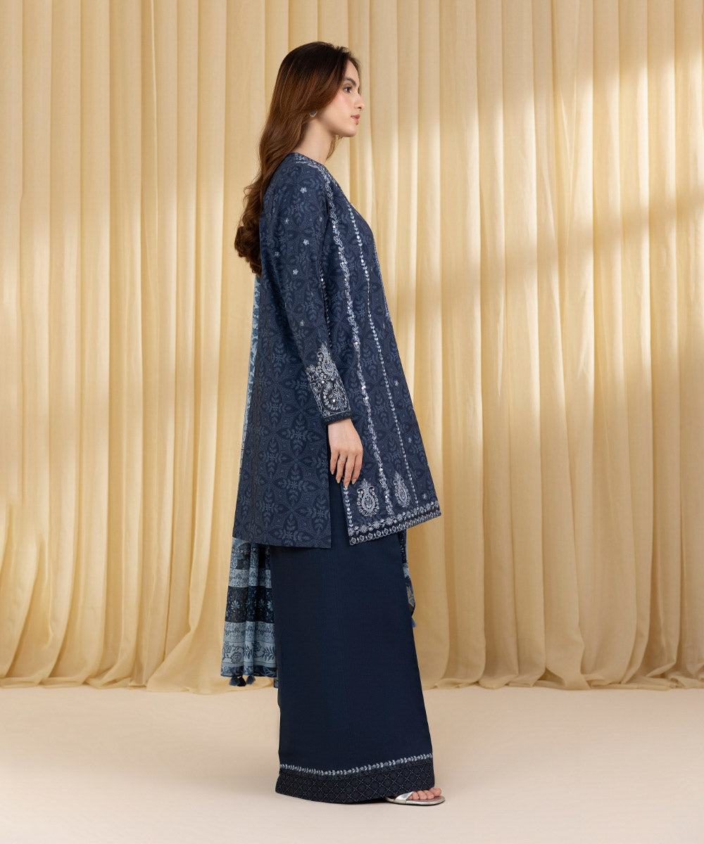 Unstitched Women's Blue Lawn 3 Piece Suit