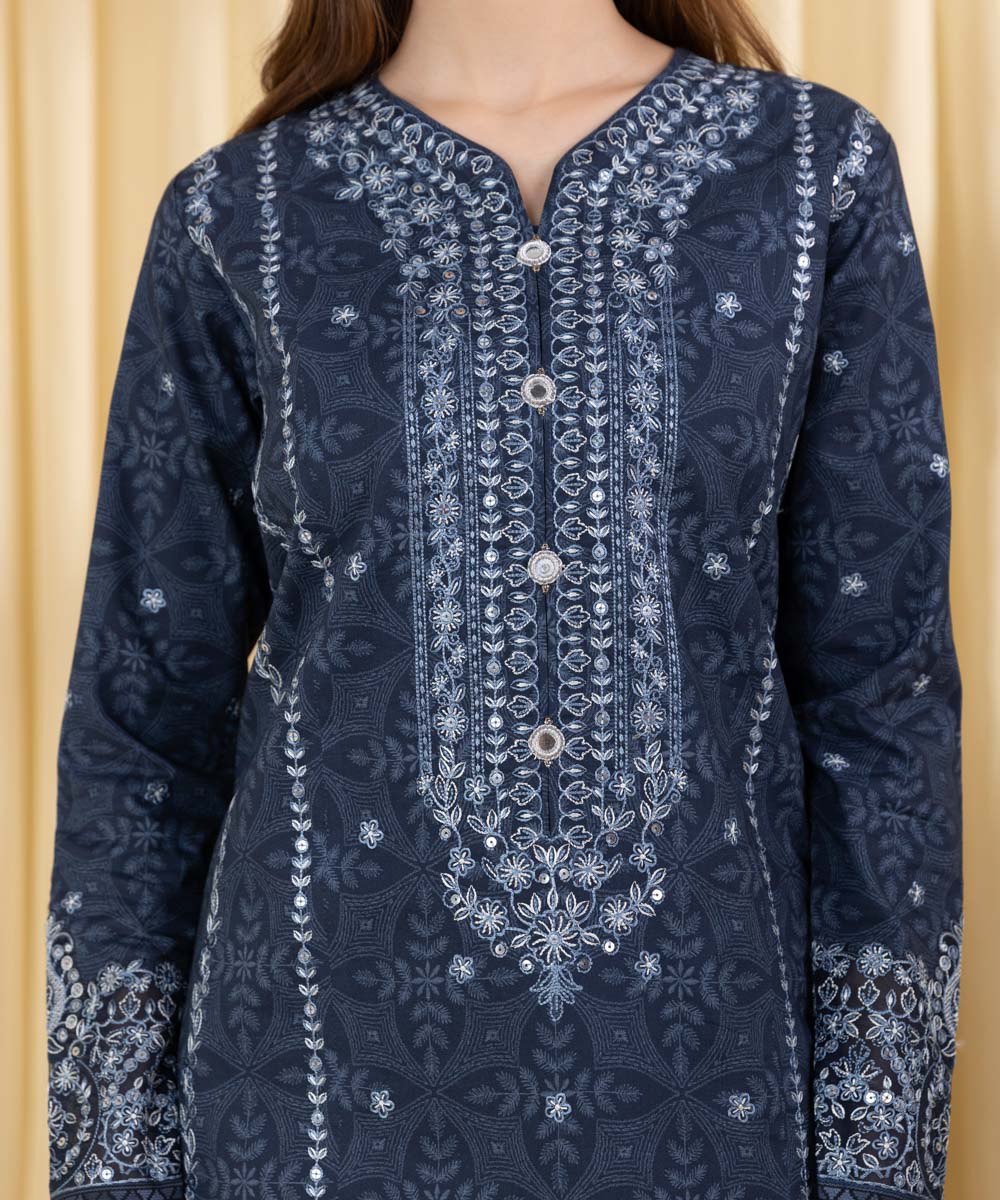Unstitched Women's Blue Lawn 3 Piece Suit