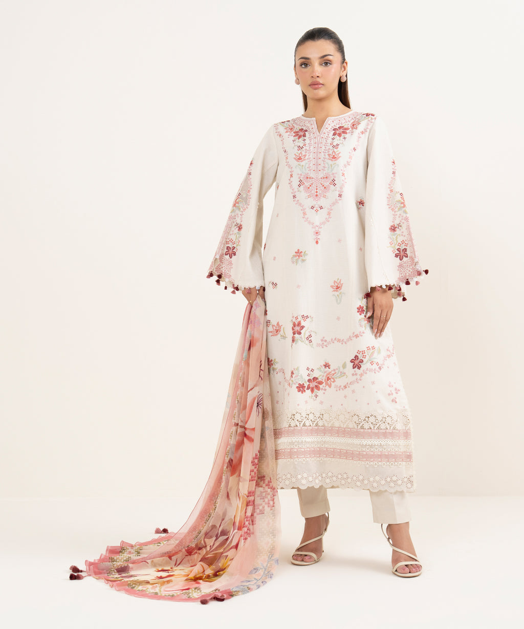 Women's Unstitched Dobby Dyed Three Piece Suit