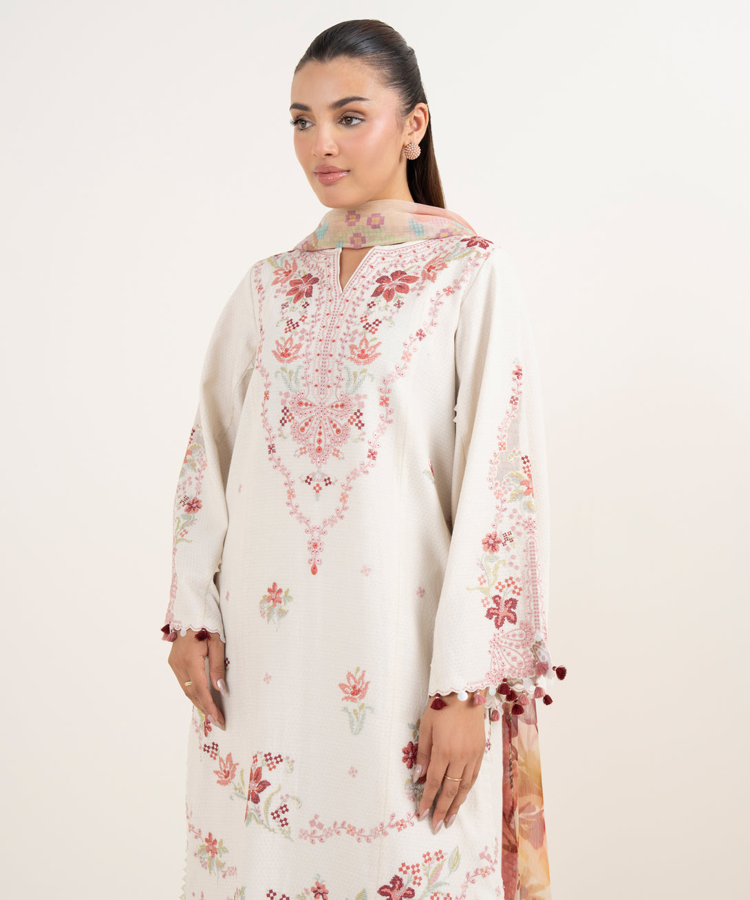 Women's Unstitched Dobby Dyed Three Piece Suit