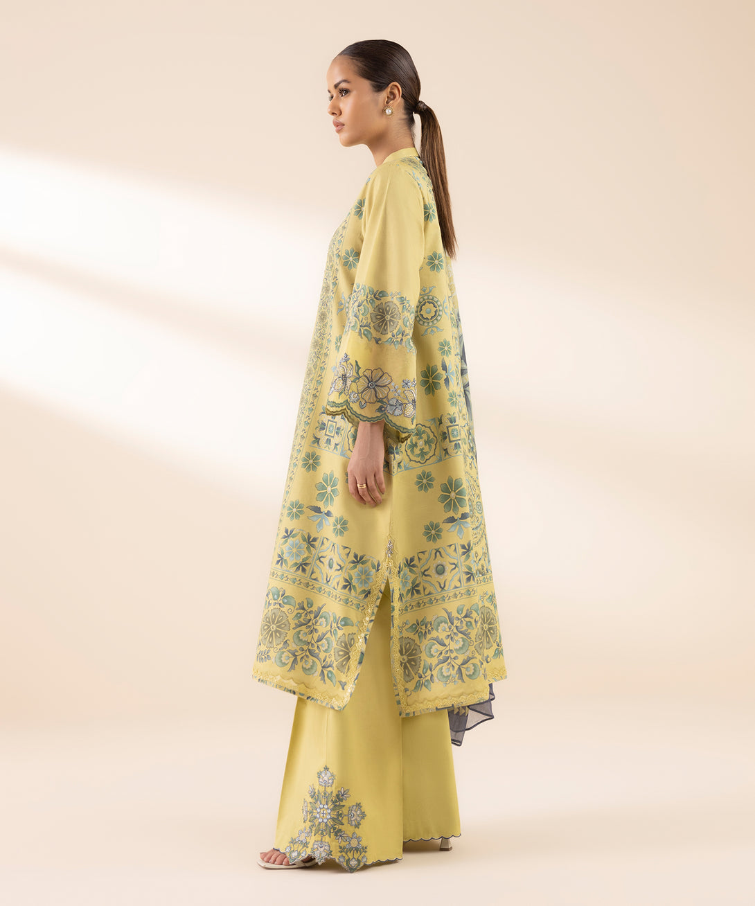 Women's Unstitched Lawn Embroidered Yellow 3 Piece Suit
