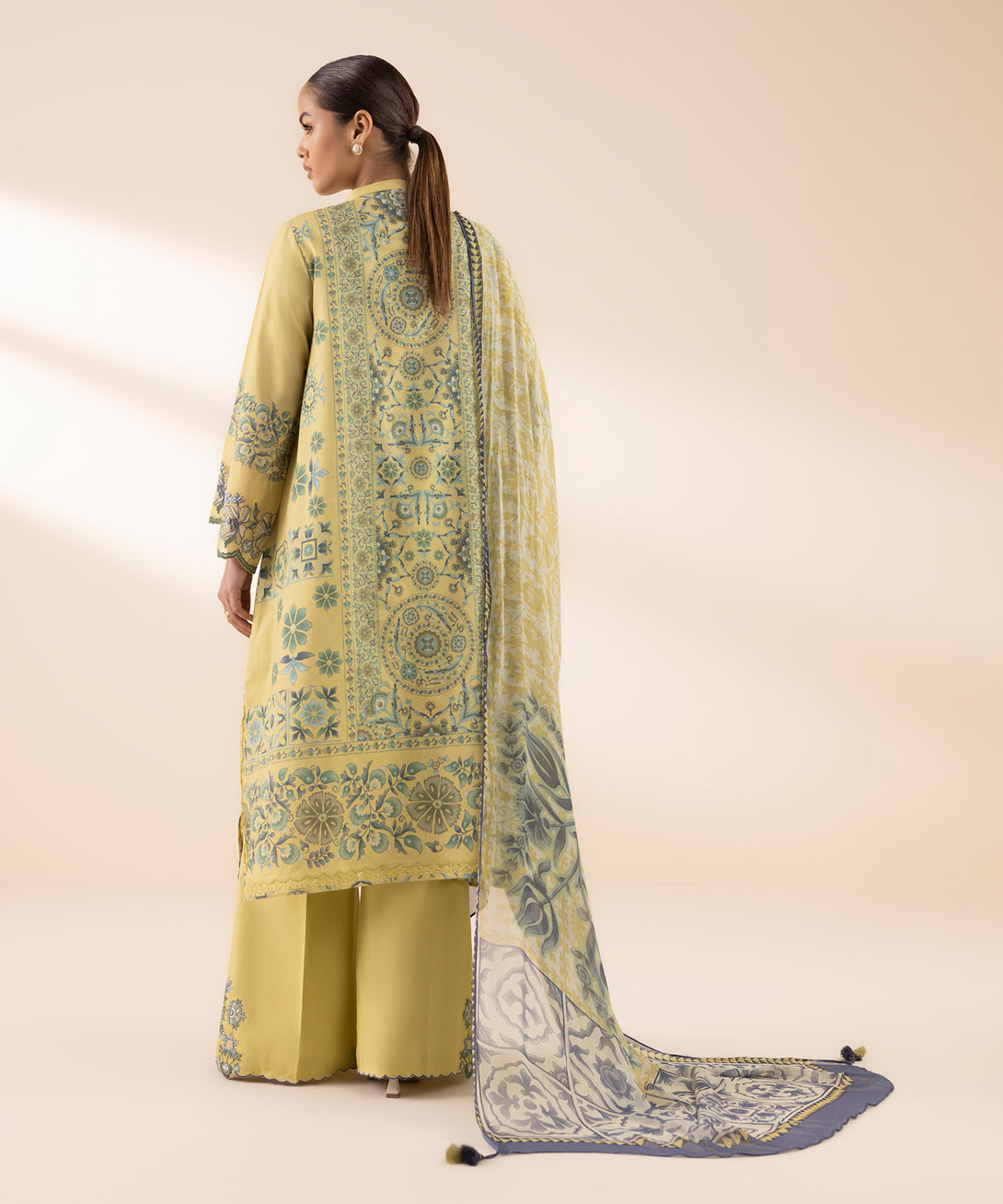 Women's Unstitched Lawn Embroidered Yellow 3 Piece Suit