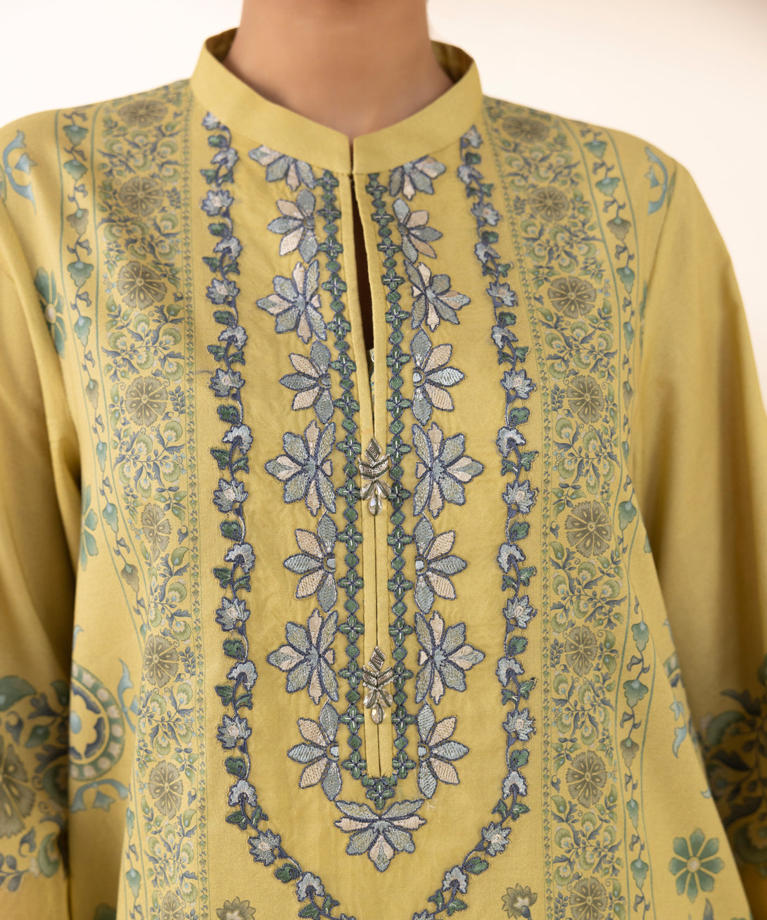 Women's Unstitched Lawn Embroidered Yellow 3 Piece Suit