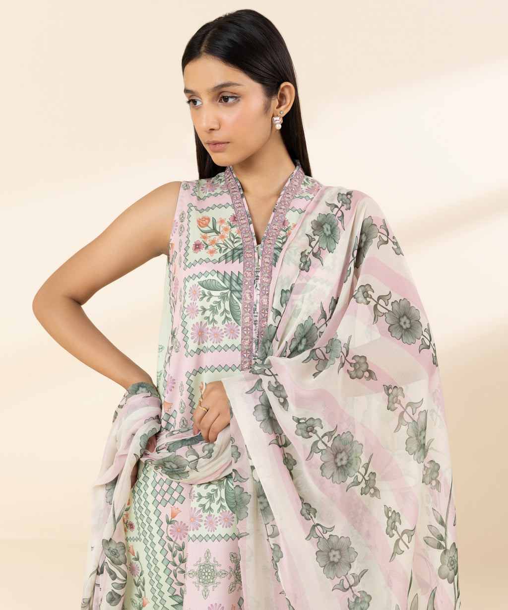 Women's Unstitched Lawn Embroidered Multi 3 Piece Suit