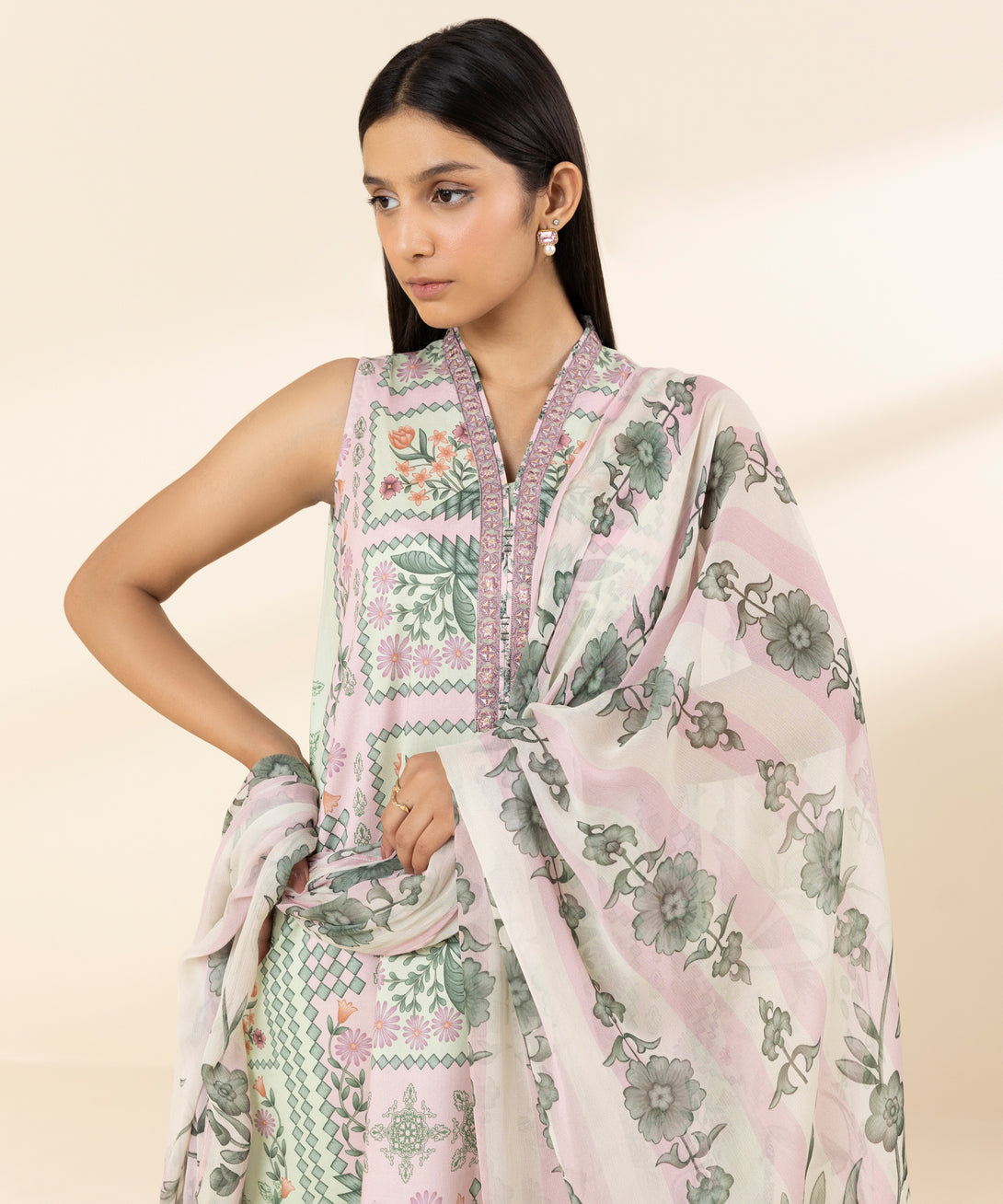 Women's Unstitched Lawn Embroidered Multi 3 Piece Suit