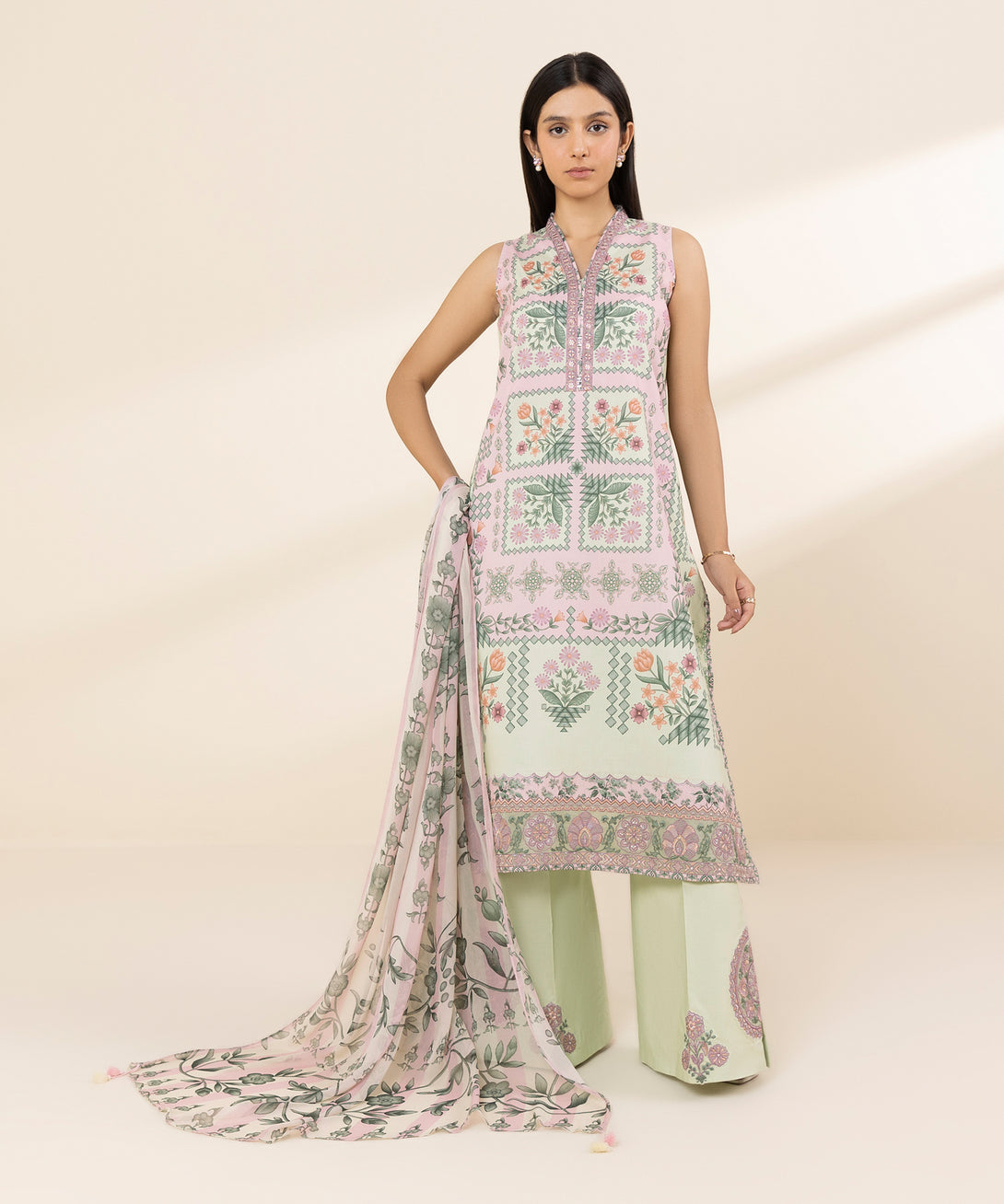 Women's Unstitched Lawn Embroidered Multi 3 Piece Suit