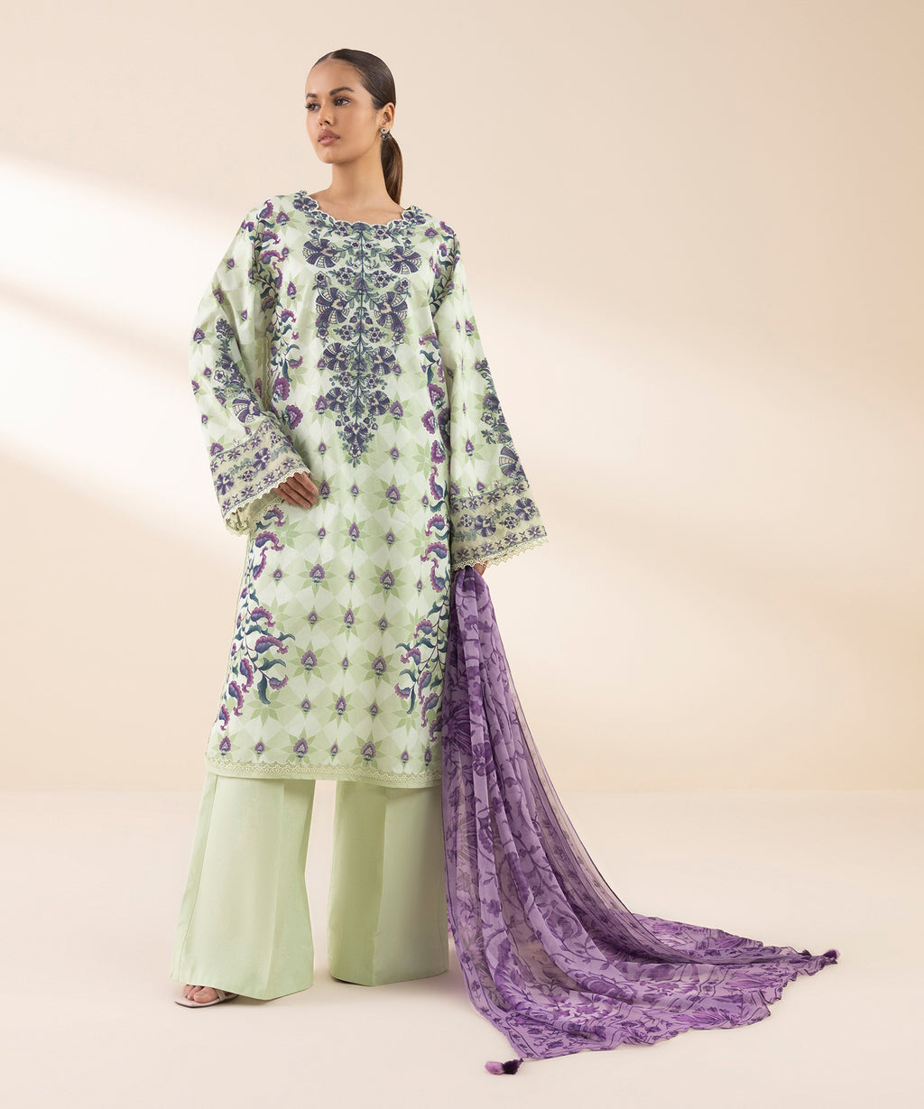 Women's Unstitched Lawn Embroidered Multi 3 Piece Suit
