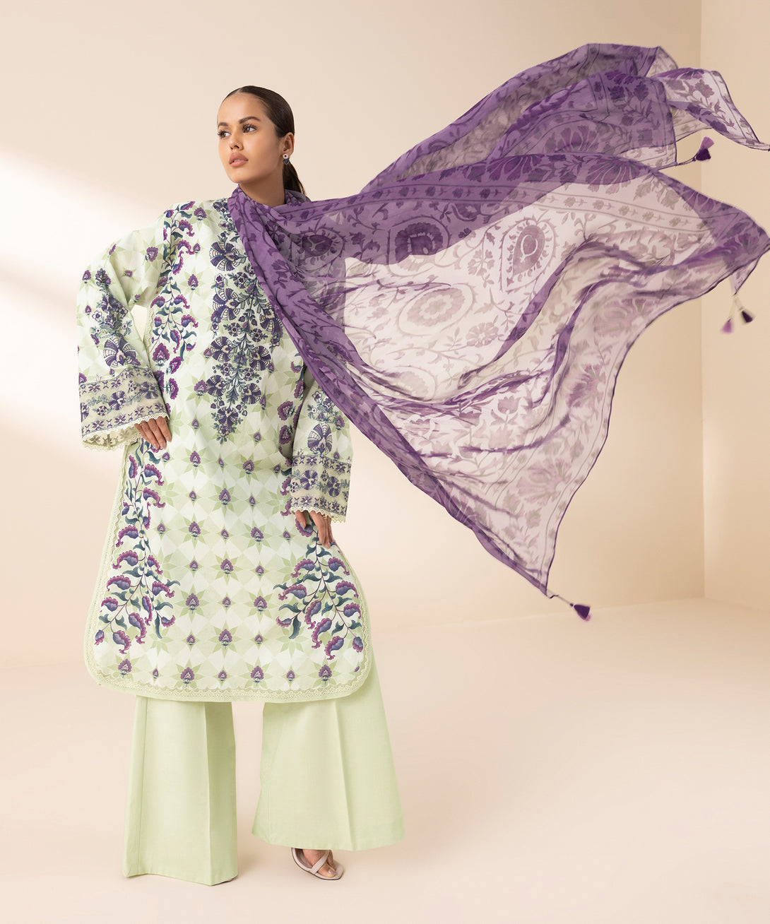 Women's Unstitched Lawn Embroidered Multi 3 Piece Suit