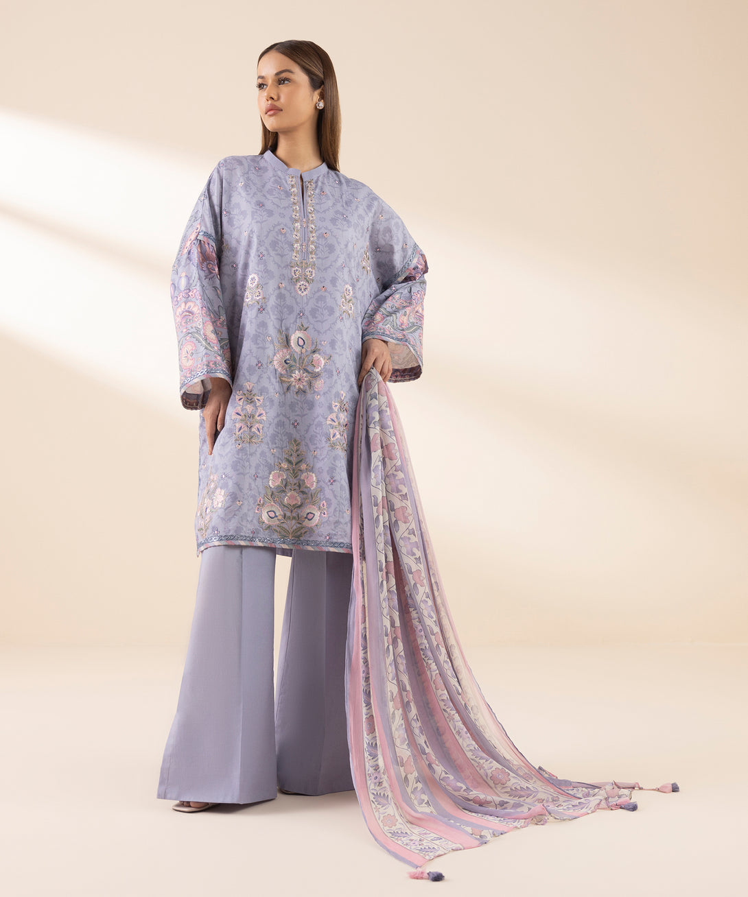 Women's Unstitched Lawn Embroidered Grey 3 Piece Suit