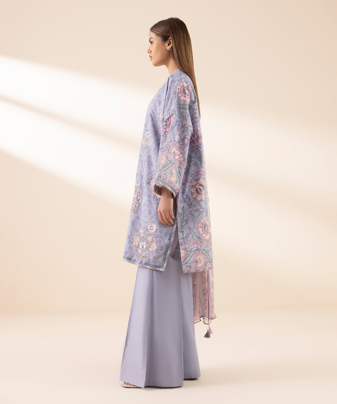 Women's Unstitched Lawn Embroidered Grey 3 Piece Suit