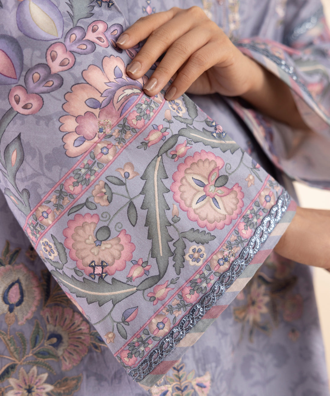 Women's Unstitched Lawn Embroidered Grey 3 Piece Suit