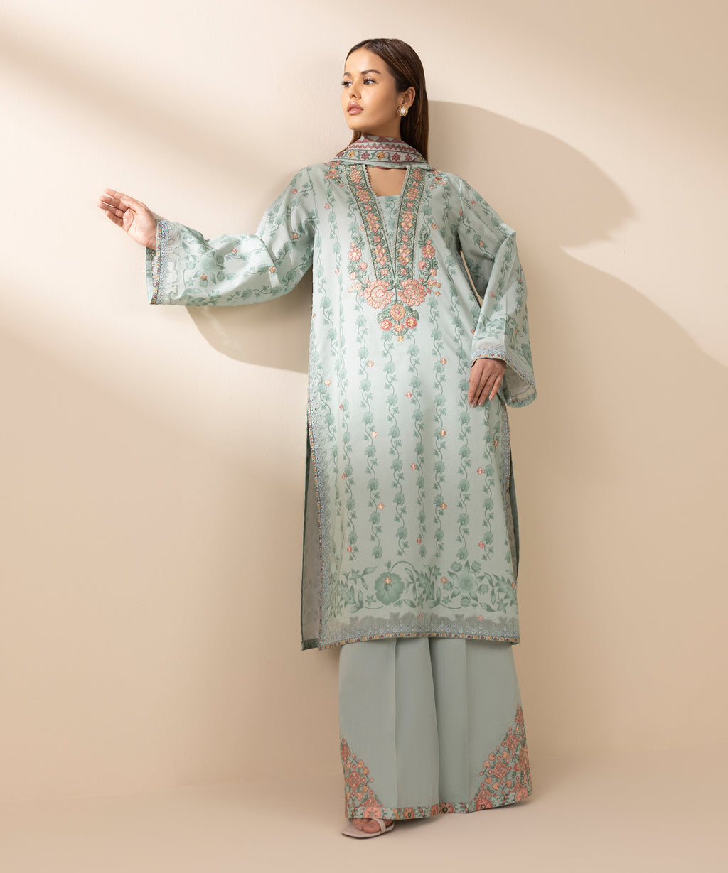 Women's Unstitched Lawn Embroidered Grey 3 Piece Suit