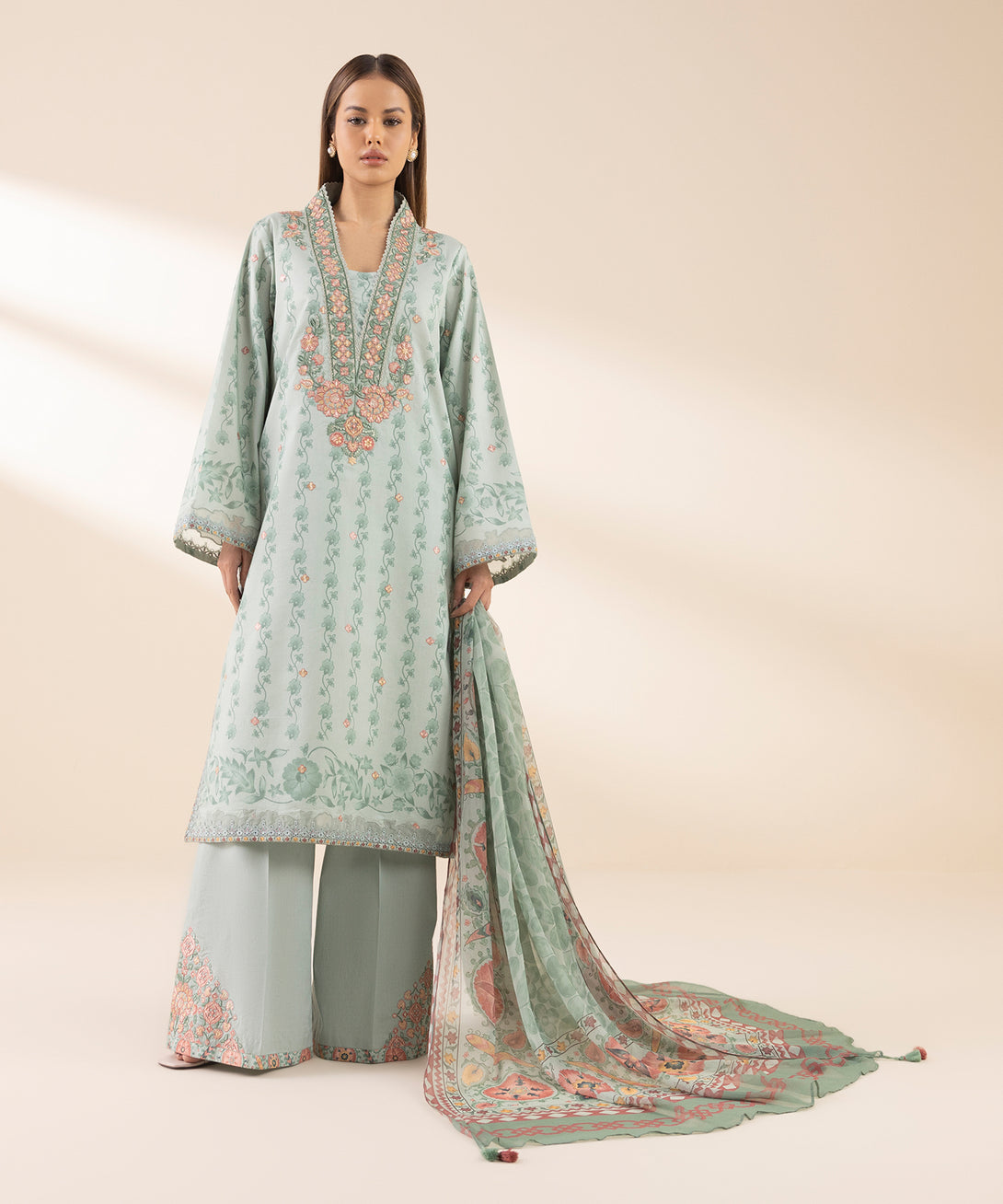 Women's Unstitched Lawn Embroidered Grey 3 Piece Suit
