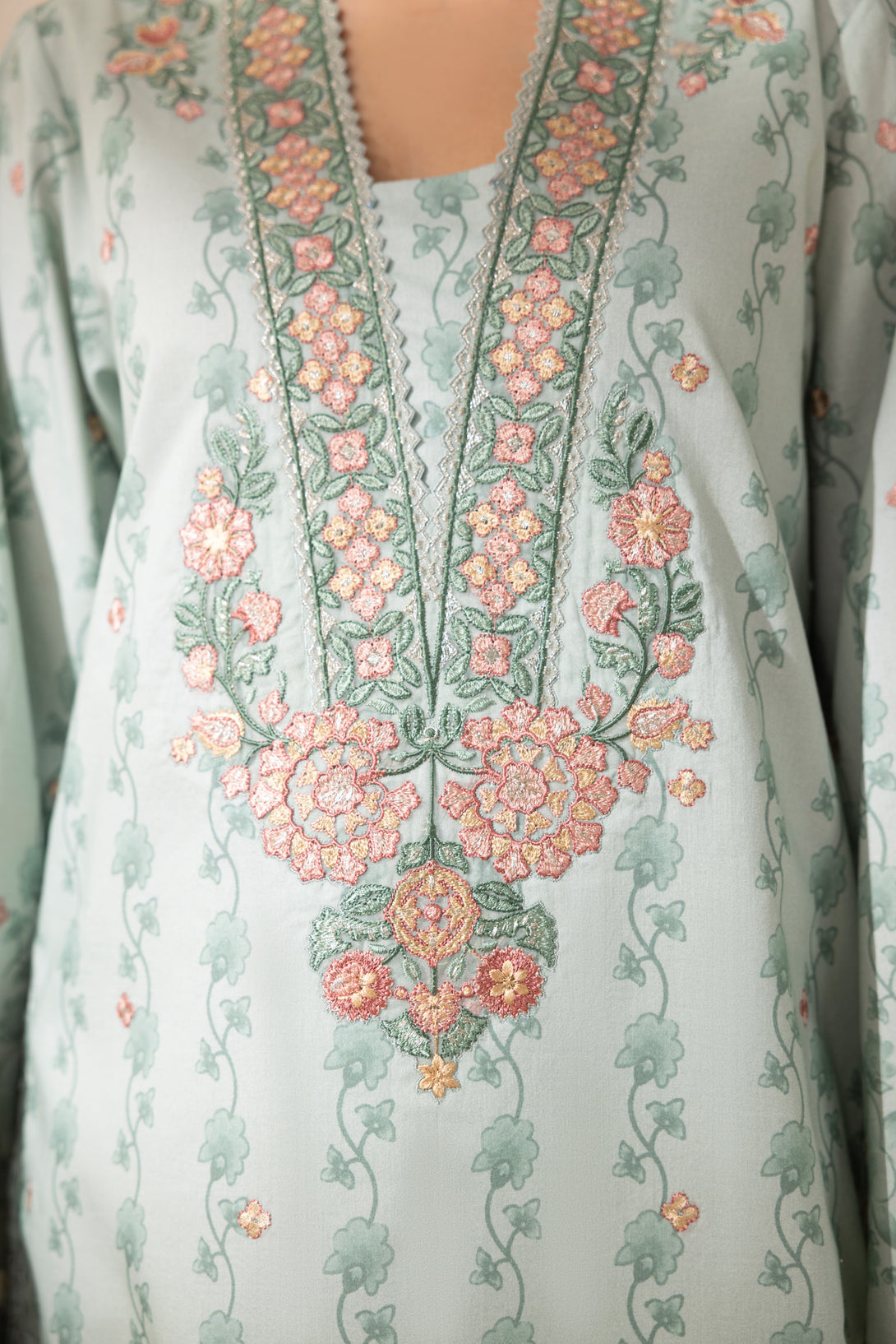 Women's Unstitched Lawn Embroidered Grey 3 Piece Suit