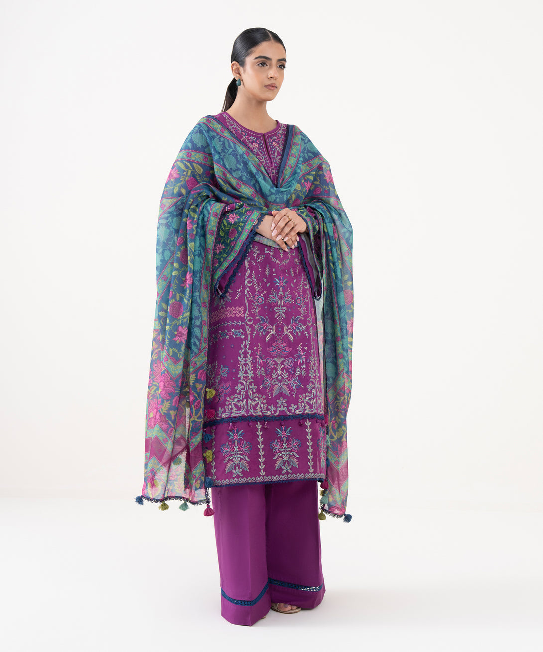 Women's Unstitched Light Cotton Satin Dyed Three Piece Suit