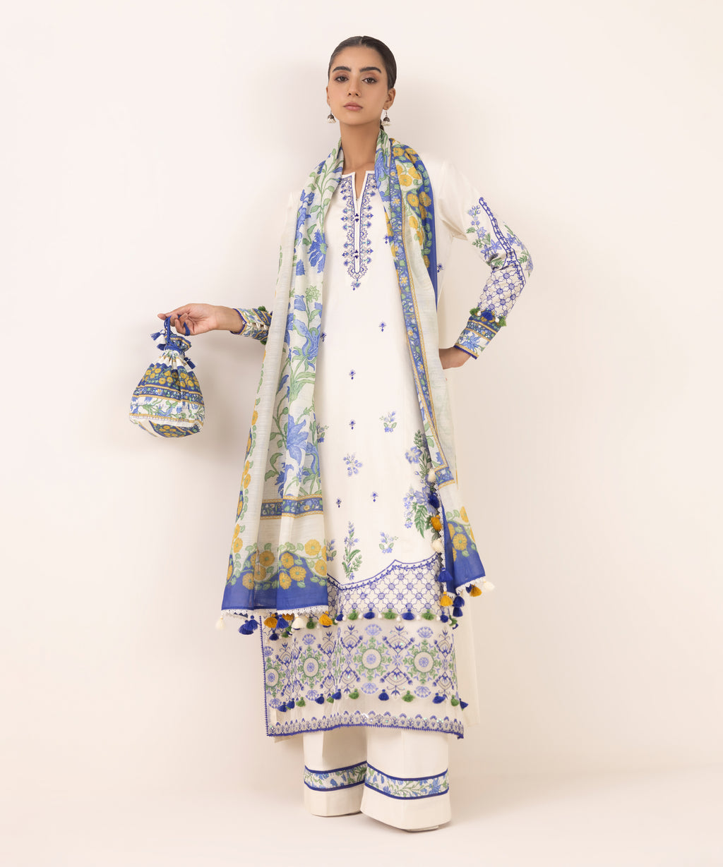 Women's Unstitched Light Cotton Satin Dyed Three Piece Suit