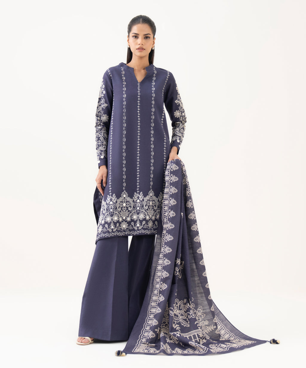3 Piece - Embroidered Light Khaddar  Suit