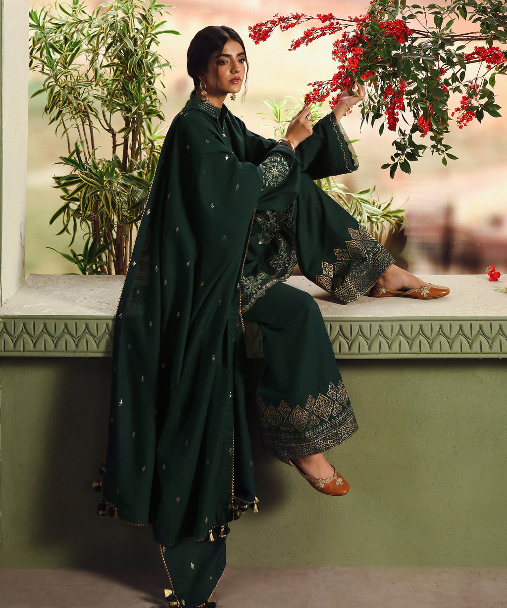 3 Piece - Embroidered Khaddar Suit