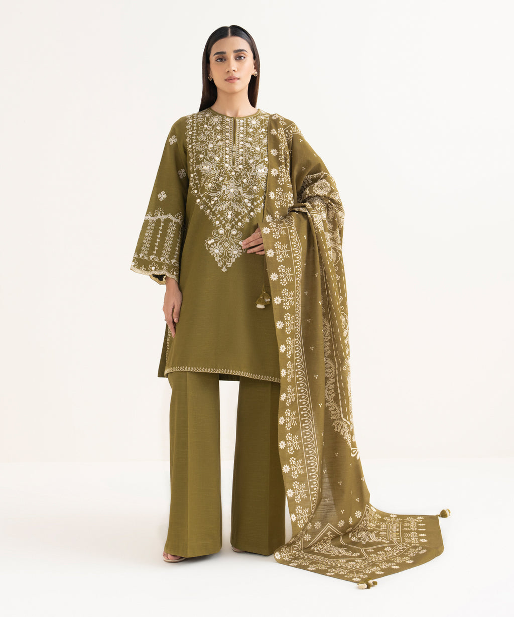 3 Piece - Embroidered Light Khaddar  Suit