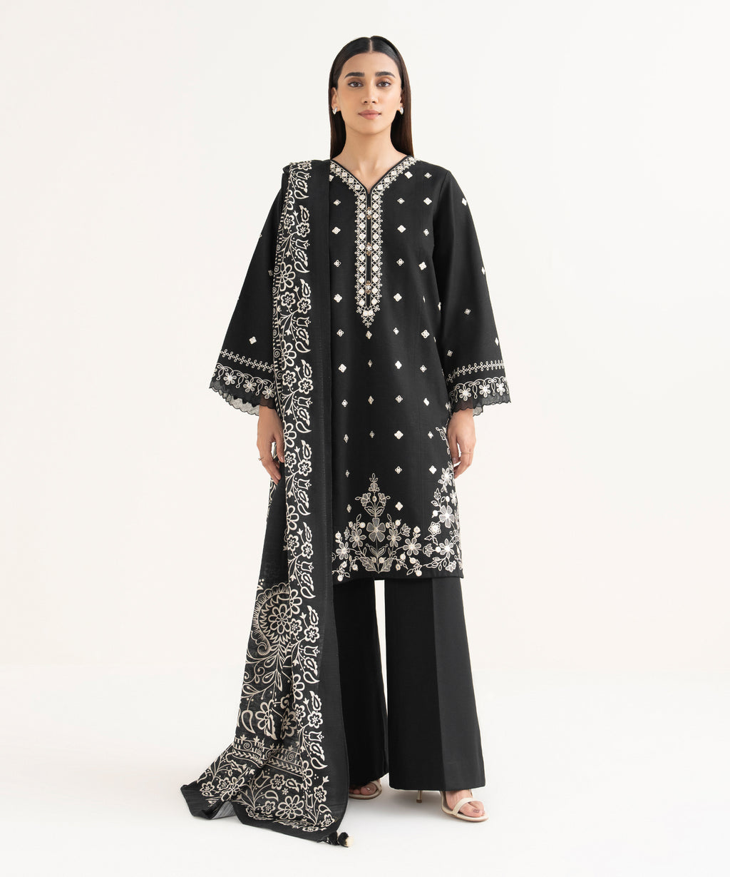 3 Piece - Embroidered Light Khaddar  Suit