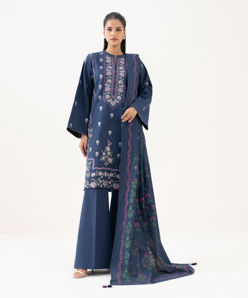 3 Piece - Embroidered Light Khaddar  Suit