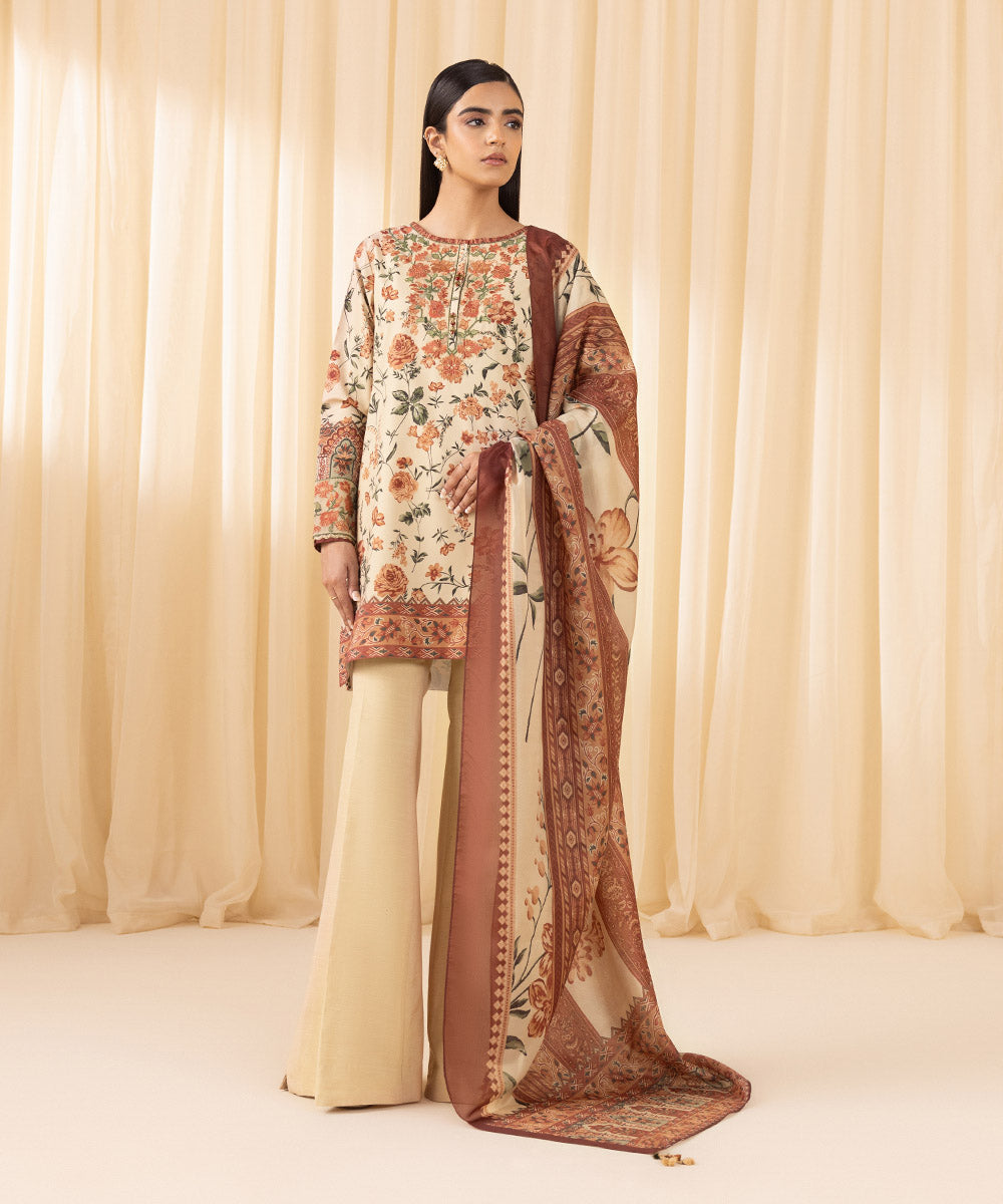 Women's Unstitched Embroidered Blended Grip Silk Multi 3 Piece Suit