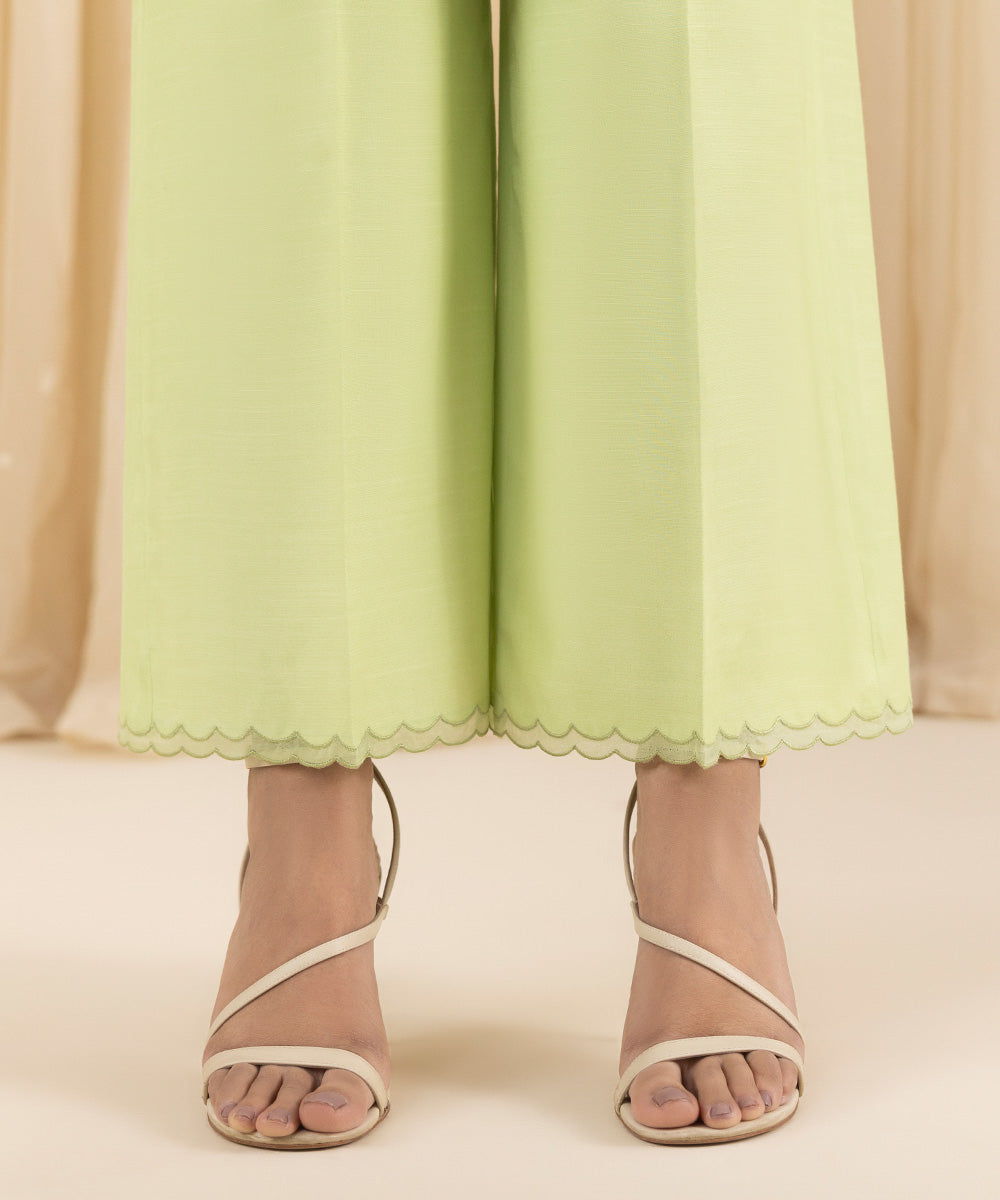 Unstitched Women's Green Cotton Net 3 Piece Suit