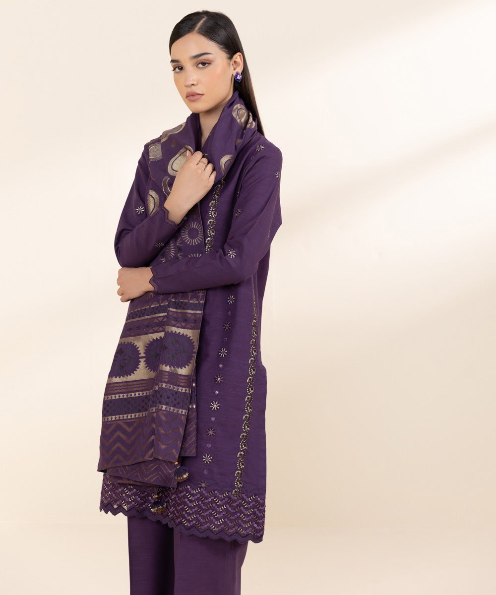 3 Piece - Embroidered Khaddar Suit