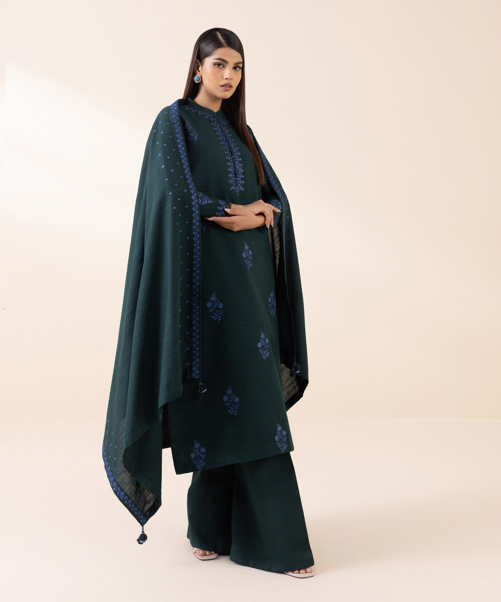 3 Piece - Embroidered Khaddar Suit