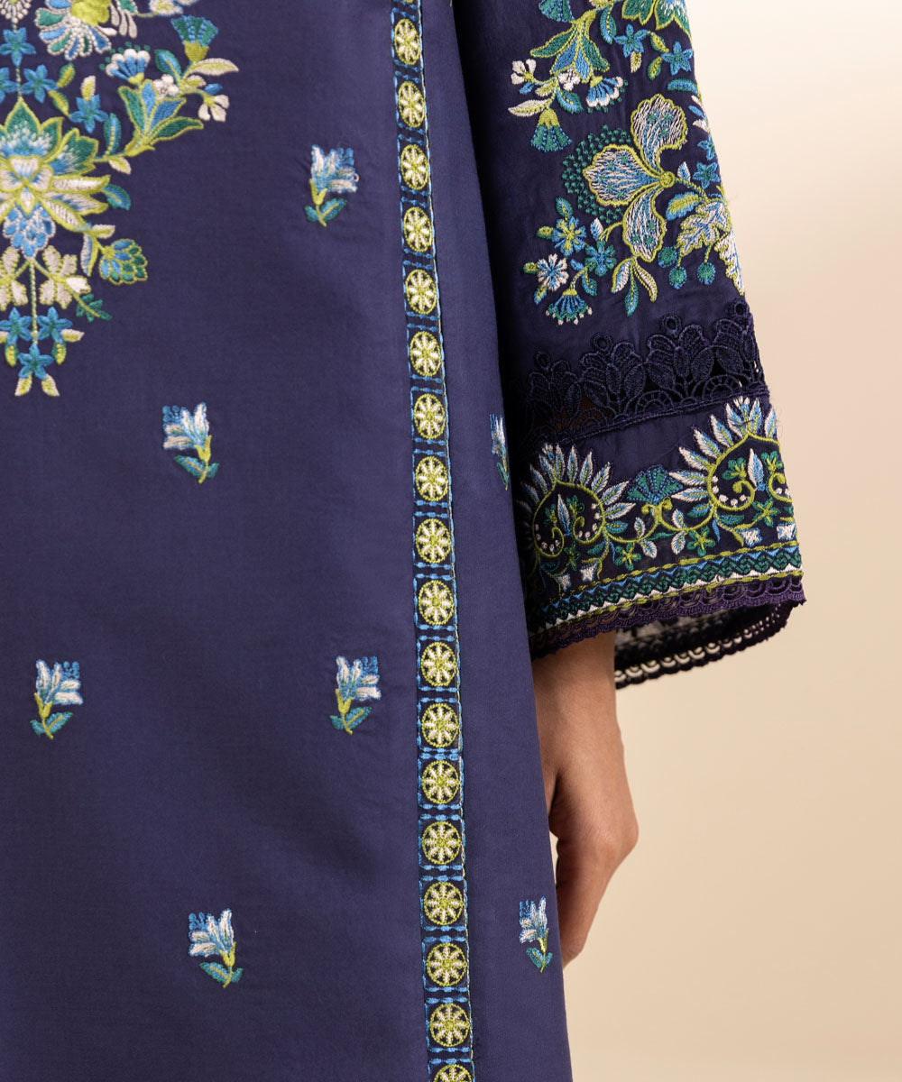 Women's Unstitched Twill Embroidered Blue 3 Piece Suit