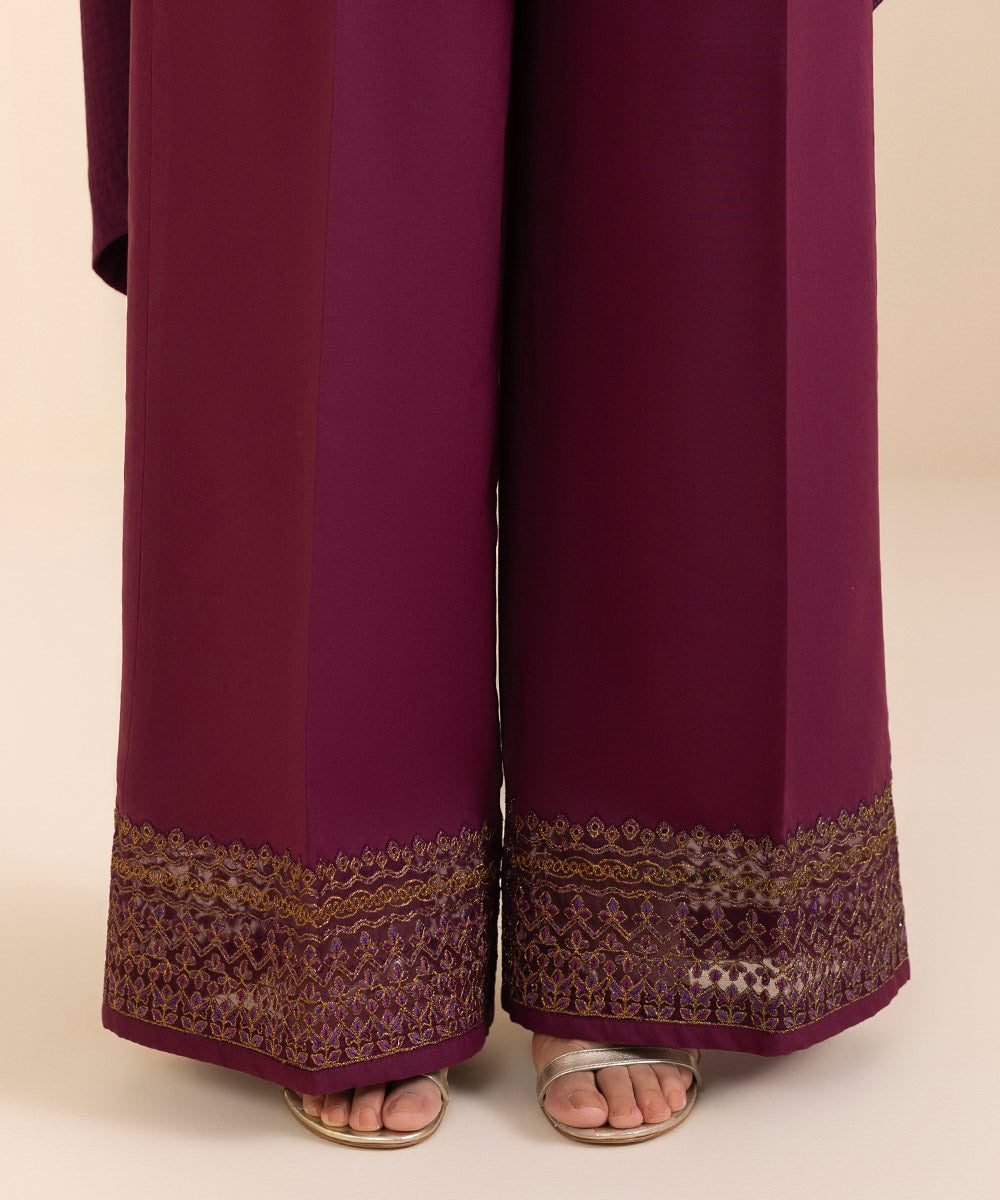 Women's Unstitched Dobby Embroidered Purple 3 Piece Suit