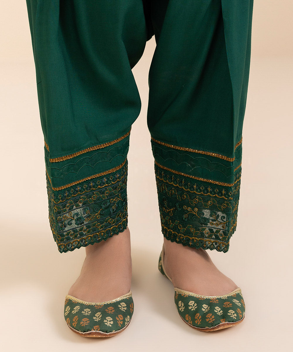 Women's Unstitched Linen Embroidered Green 3 Piece Suit