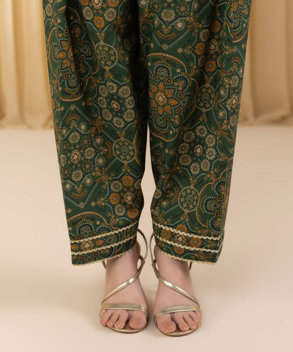 Unstitched Women's Green Zari Lawn 3 Piece Suit