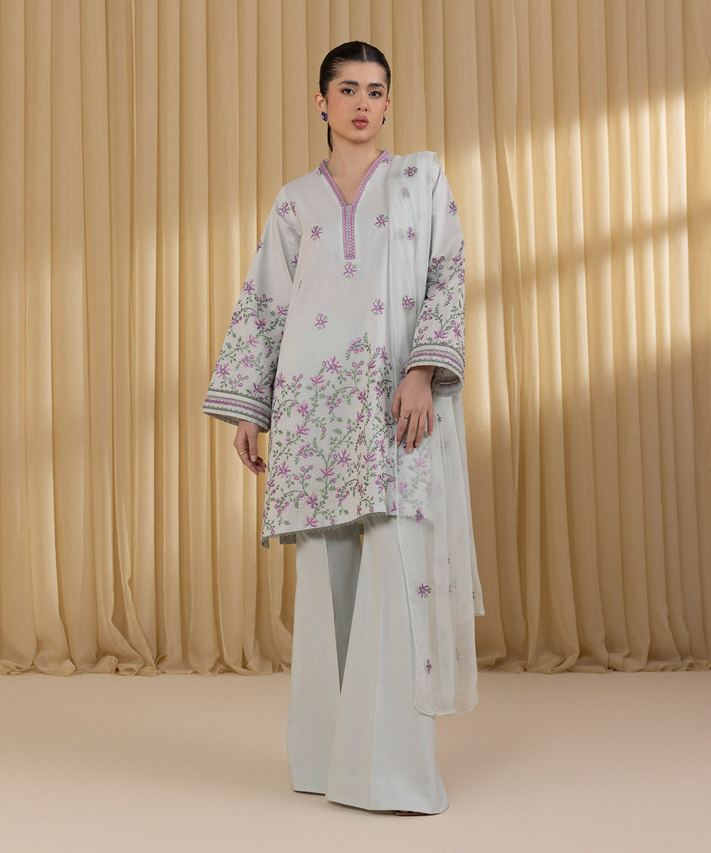 Unstitched Women's Blue Textured Lawn 3 Piece Suit