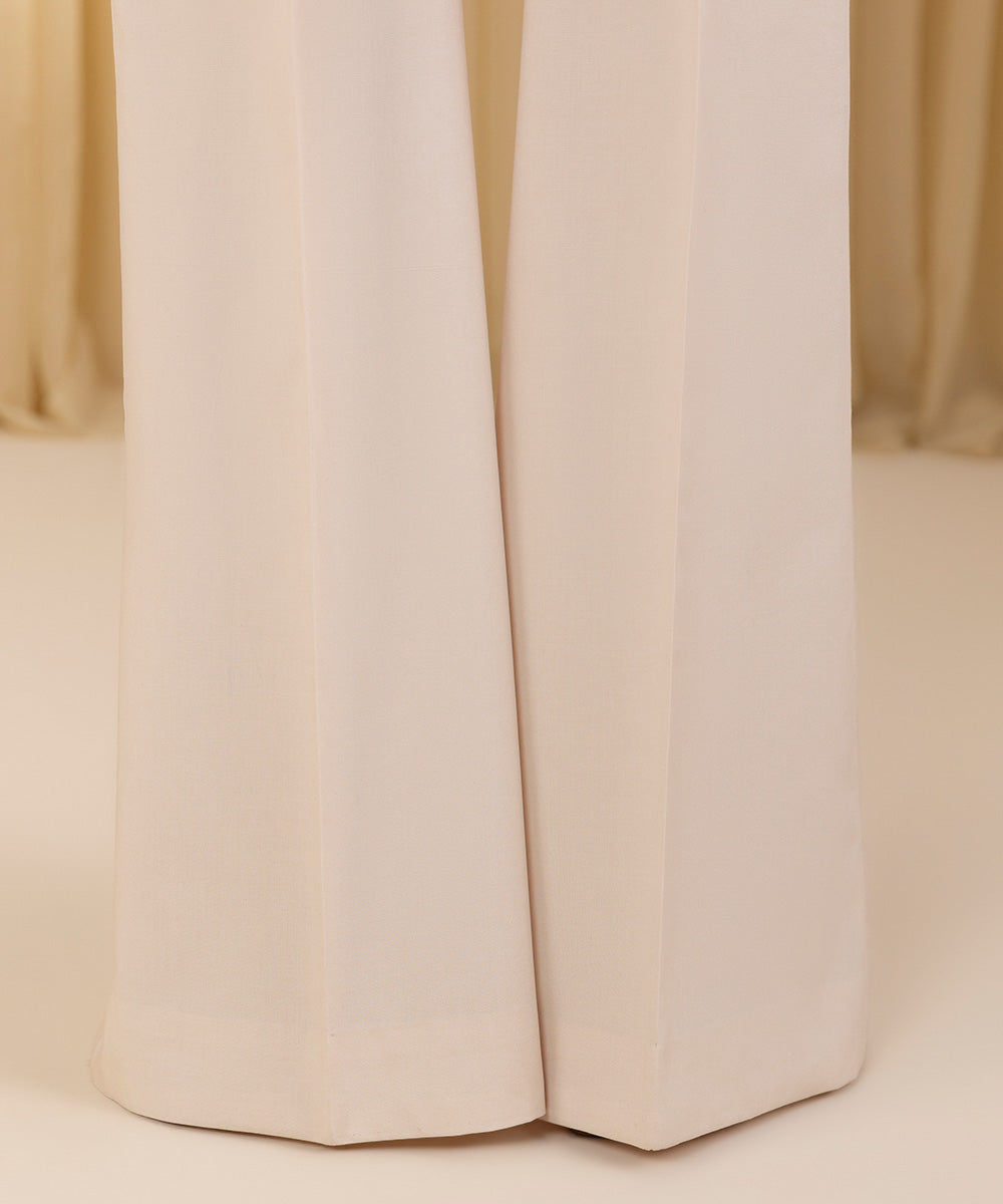 Unstitched Women's Off White Cotton 3 Piece Suit
